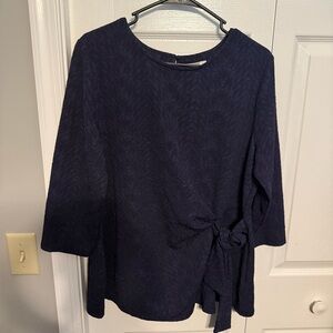 Navy Blue 3/4 Sleeve Wrap Tie Front Blouse size large